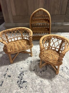 Handwoven Rattan Miniature Chair, Loveseat and BookShelf Set - Natural Tan